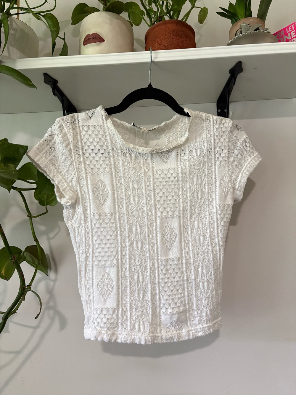 le château White Textured Short Sleeve Knit Top